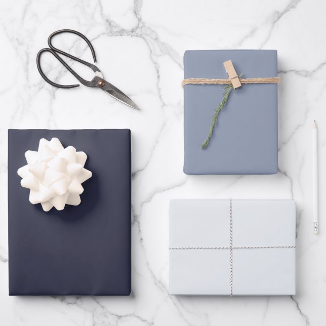  Modern Cool Blue Grey Solid Shades Simple Minimal Wrapping Paper Sheet (Front)