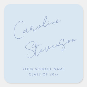 Modern Cool Blue Script Personalised Graduation Square Sticker