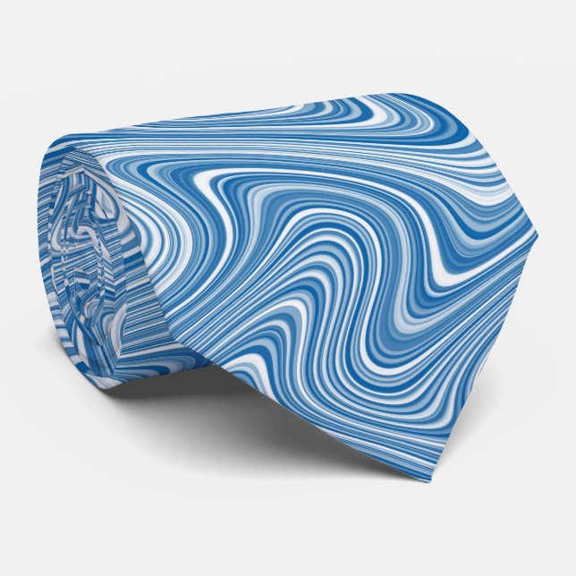 Modern Cool Blue White Silver Grey Curvy Lines Tie (Rolled)