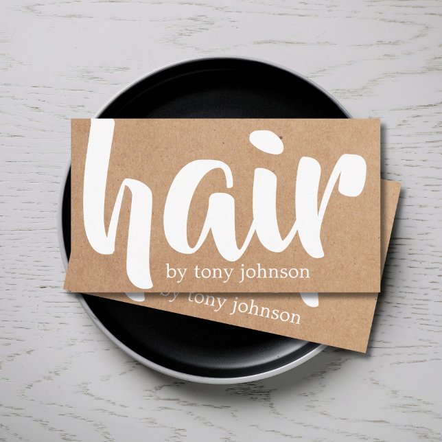 Modern Cool Bold Printed Kraft White Hair Stylist Business Card (Creator Uploaded)