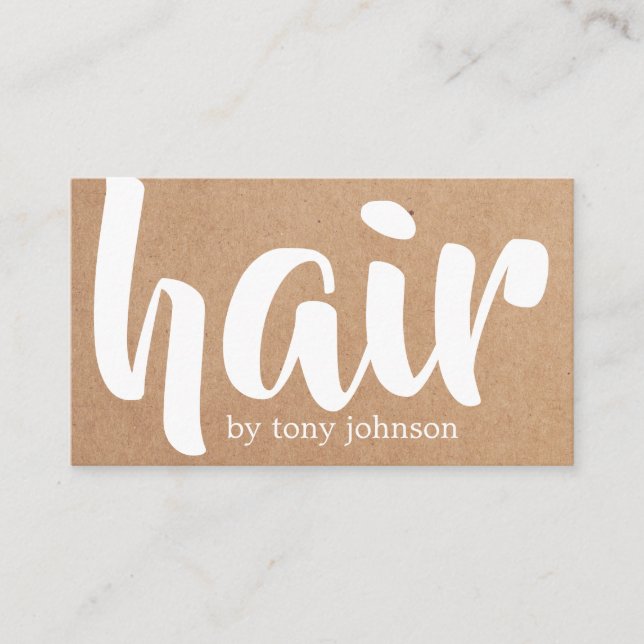 Modern Cool Bold Printed Kraft White Hair Stylist Business Card (Front)