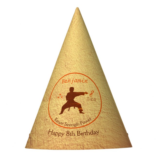 Modern Cool Boy Martial Arts 8th Karate Birthday Party Hat (Front)
