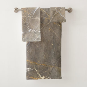 Modern Cool Brown Marble Stone Pattern Bath Towel Set
