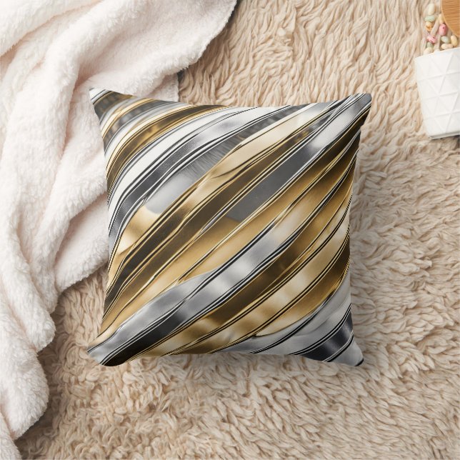 Modern, cool, chic, silver and gold stripe pattern cushion (Blanket)