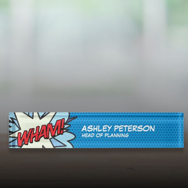 Modern Cool Comic Book Pop Art Flash WHAM Nameplate (Modern Cool Comic Book Pop Art Flash WHAM Desk Name Plate)