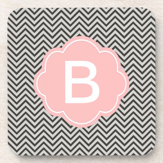 Modern, cool, dark coffee and grey chevron coaster (Front)