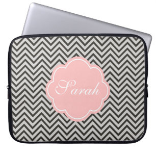 Modern, cool, dark coffee and grey chevron laptop sleeve