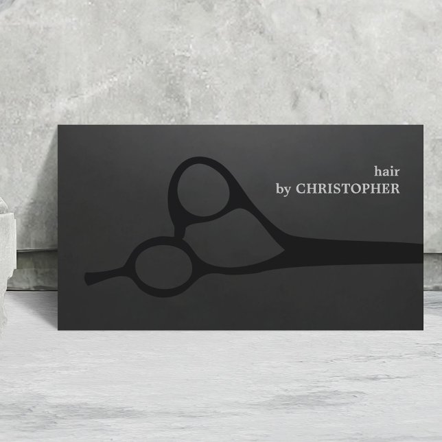 Modern Cool Dark Grey Black Scissor Hair Stylist Business Card (Creator Uploaded)