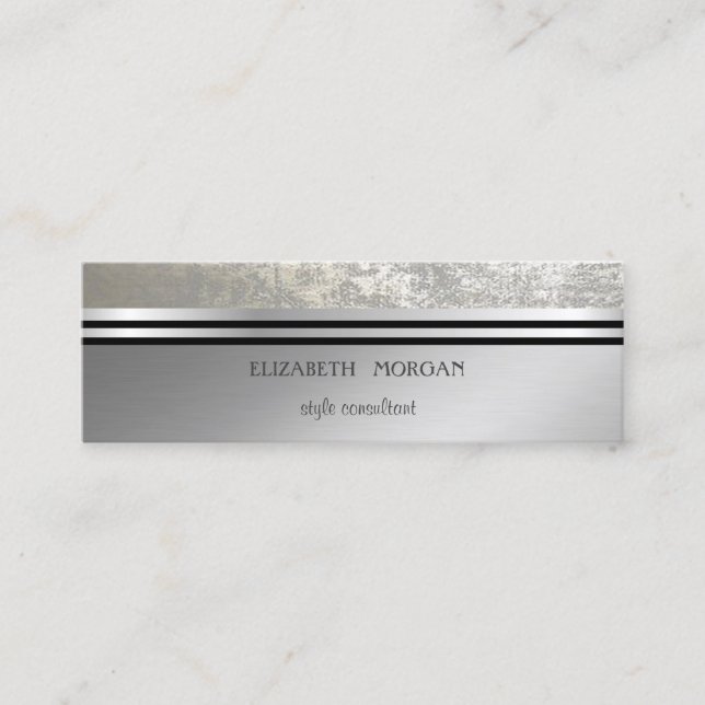 Modern Cool Elegant Professional Silver , Stripe Mini Business Card (Front)