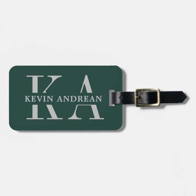 Modern Cool Emerald Green Monogram Luggage Tag (Front Horizontal)