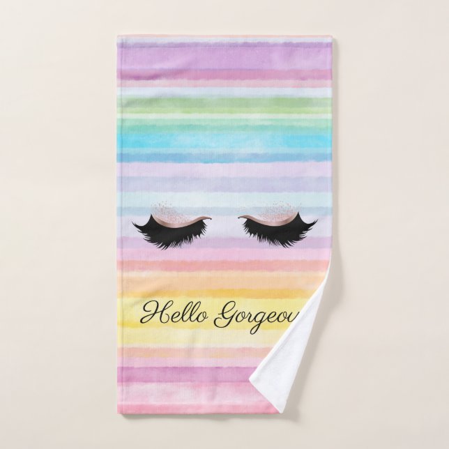 Modern Cool Faux Lashes Rainbow Stripes Bath Towel Set (Hand Towel)