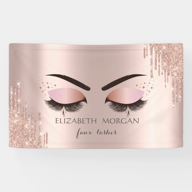 Modern Cool Faux Lashes Rose Gold Drips Beauty Banner (Horizontal)
