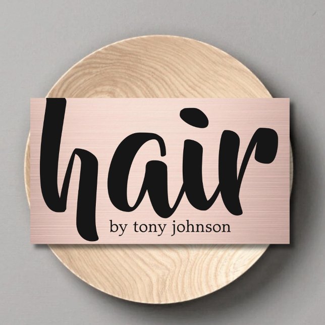 Modern Cool Faux Rose Gold Black Hair Stylist Business Card (Creator Uploaded)