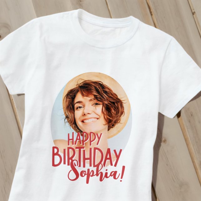 Modern Cool Fun Custom Photo Birthday Greeting T-Shirt (Creator Uploaded)