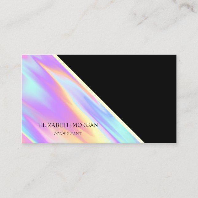 Modern Cool Geometric,Black,Colourful Holographic Business Card (Front)