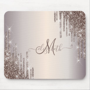 Modern Cool Glitter Drips Monogram  Mouse Mat