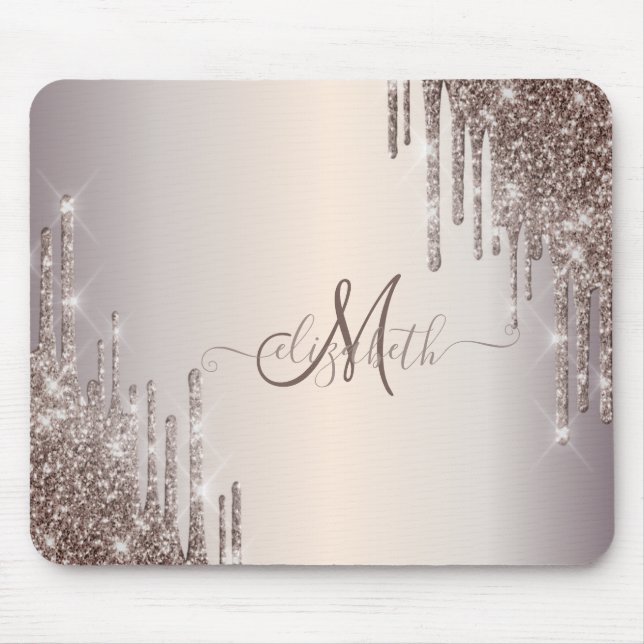 Modern Cool Glitter Drips Monogram  Mouse Mat (Front)