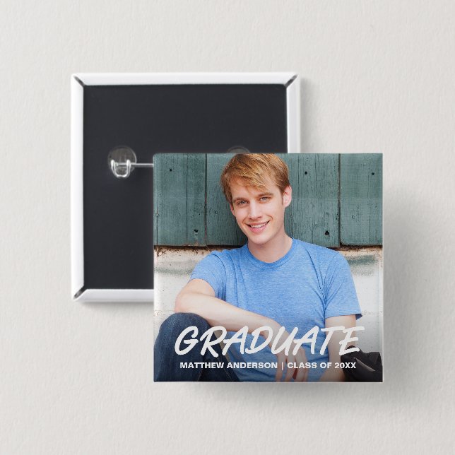 Modern Cool Graduation Announcement Photo 15 Cm Square Badge (Front & Back)