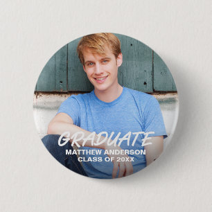 Modern Cool Graduation Announcement Photo Round 6 Cm Round Badge