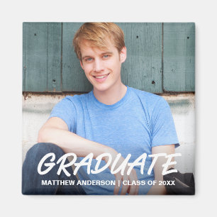Modern Cool Graduation Announcement Photo Square W Magnet