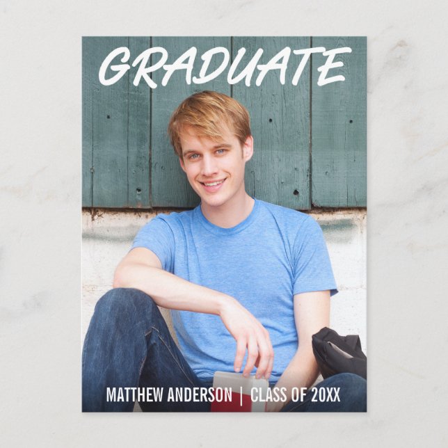 Modern Cool Graduation Party Invitation WT Postcard (Front)