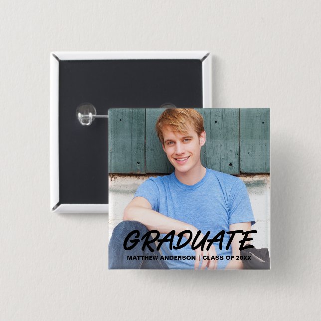 Modern Cool Graduation Photo Announcement 15 Cm Square Badge (Front & Back)