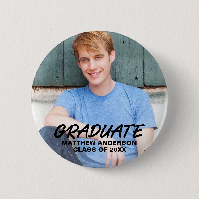 Modern Cool Graduation Photo Announcement Round 6 Cm Round Badge (Front)