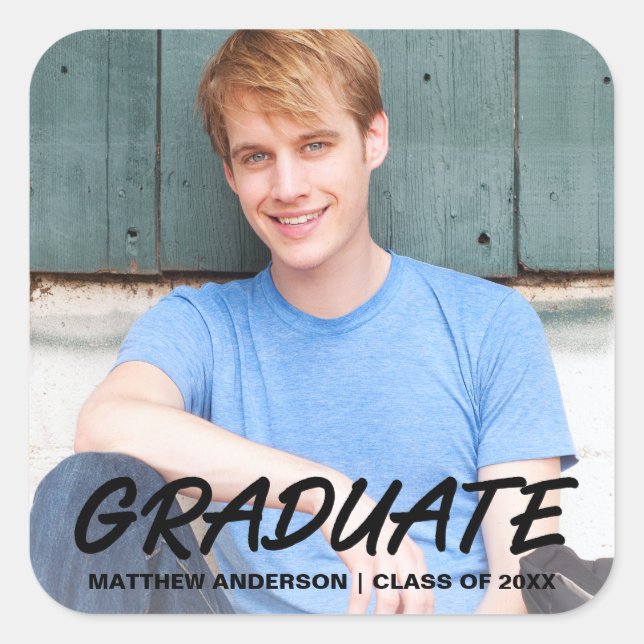 Modern Cool Graduation Photo Announcement Square Sticker (Front)