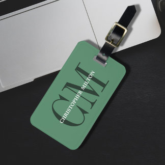 Modern Cool Green Bold Monogram Luggage Tag