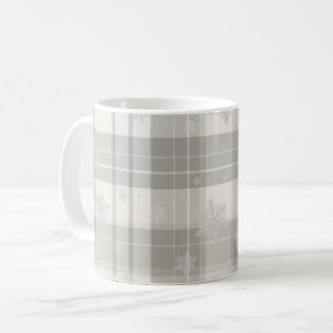 Modern Cool Grey Winter Plaid Mug with Subtle Snow
