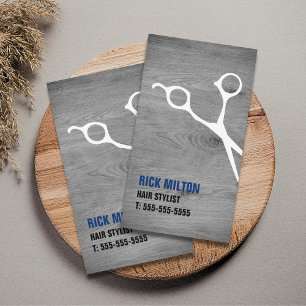 Modern Cool Grey Wooden White Scissor Hairstylist Business Card
