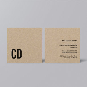 Modern Cool Kraft Black Monogram Consultant Square Business Card