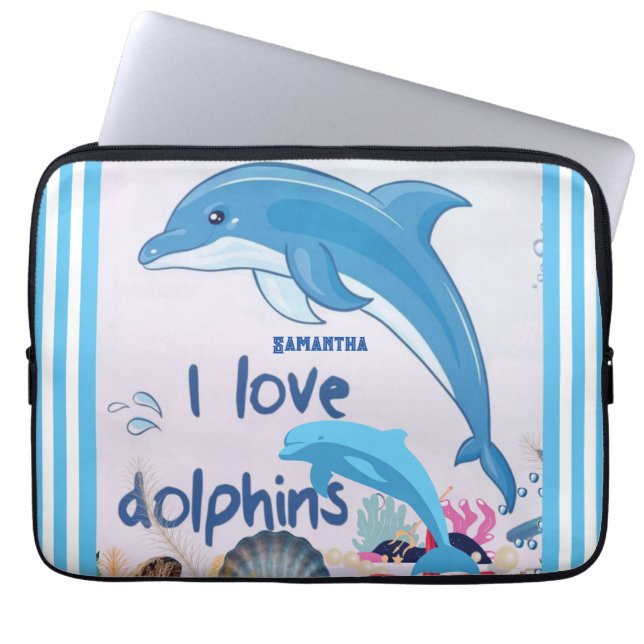 Modern & Cool l Love Dolphins Quotes Name  Laptop Sleeve (Front)
