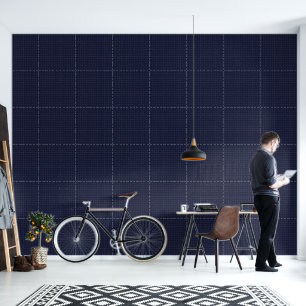 Modern Cool Minimalist Dark Navy Blue Chequered Wallpaper