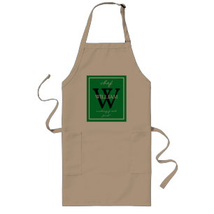 Modern Cool Monogram Chef's NAME makes great food Long Apron