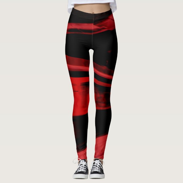 Modern, cool motion concept in red and black leggings (Front)