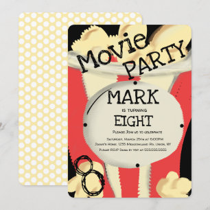 Modern Cool Movie Theatre Popcorn Party Birthday I Invitation