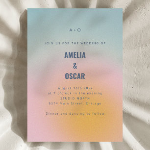 Modern Cool Pastel Blue Pink Gradient Wedding QR Invitation