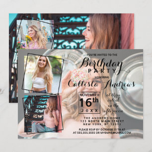 Modern Cool Photo Collage Birthday Invitation