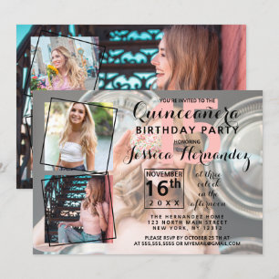 Modern Cool Photo Collage Sweet Quinceañera Invitation