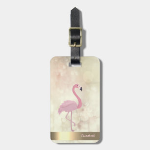 Modern Cool Pink Flamingo ,Bokeh - Personalised Luggage Tag