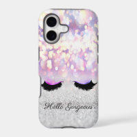 Modern Cool Pink Silver Glitter Bokeh,Faux Lashes