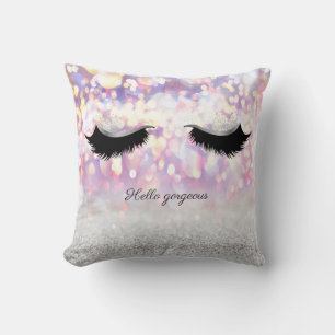 Modern Cool Pink Silver Glitter Bokeh,Faux Lashes Cushion