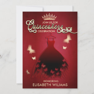 Modern cool red butterfly dress butterfly Quince Invitation