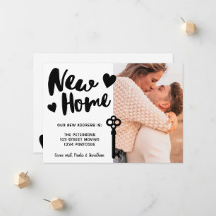 Modern cool Script New Home photo key moving Announcement