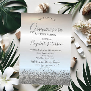 Modern Cool Silver Diamonds Quinceañera Invitation