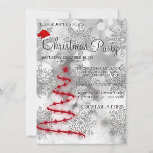 Modern, Cool Silver, Red Christmas Tree  Invitation