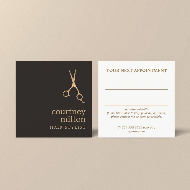 Modern Cool Simple Black Faux Gold Hair Stylist Square Business Card (Creator Uploaded)