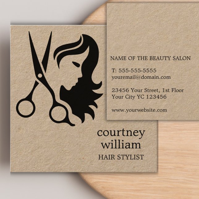 Modern Cool Simple Black Kraft Hair Stylist  Square Business Card (Modern Cool Simple Black Kraft Hair Stylist Square Business Card)