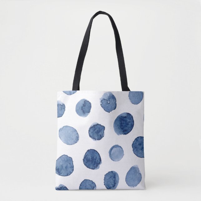 Modern cool summer beach blue watercolor dots tote bag (Front)
